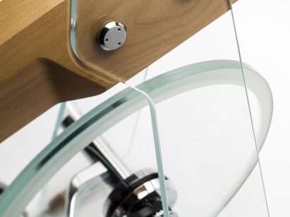 Close-up of glass flywheel on Fuoripista bike 