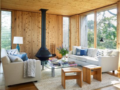Vintage fireplace in Fire Island House