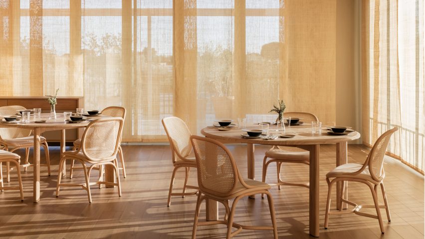 Frames dining chairs by Jaime Hayon for Expormim arranged around two tables