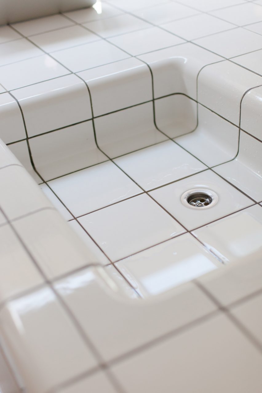 White tile sink