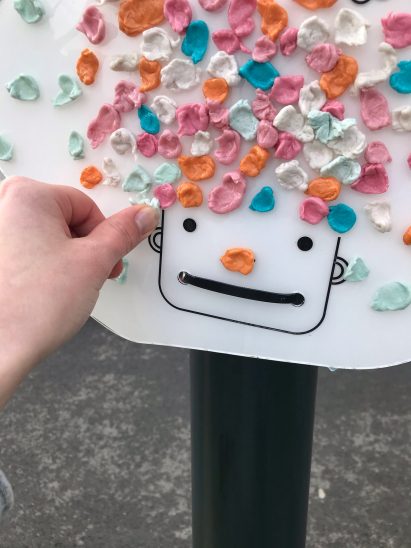 Close-up of chewing gum collection board by Hugo Maupetit and Vivian Fischer
