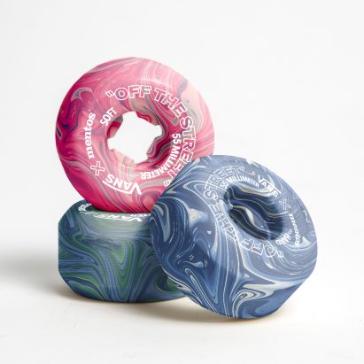 Colourful skateboard wheels made from chewing gum by Hugo Maupetit and Vivian Fischer
