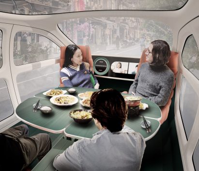 Table inside Heatherwick Studio's electric car