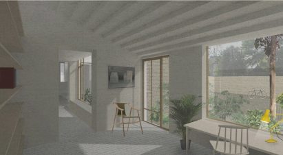 Stepped ceiling in house extension