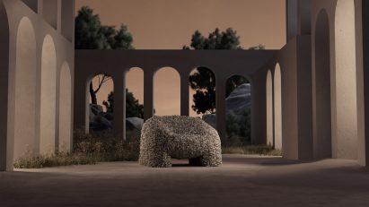 Hortensia chair in grey within a 3D rendered setting