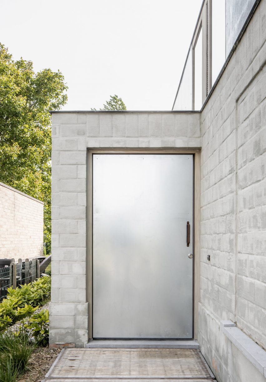 A pale brick facade