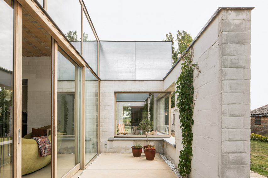 The enclosed patio of a bungalow