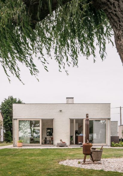 A white brick bungalow