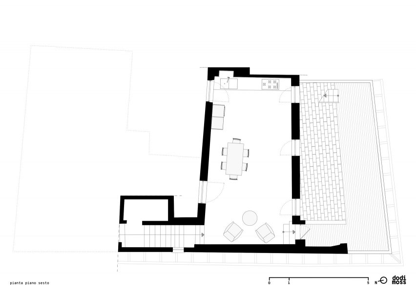 Upper level floor plan of House for a Sea Dog in Genoa by Dodi Moss