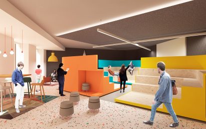 Flexible community space for Microsoft's offices designed by Borja Esparza Pamplona