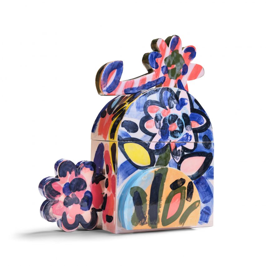 A colourful cremation urn