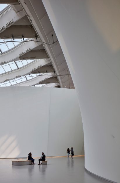 White fabric walls of science museum in Montreal