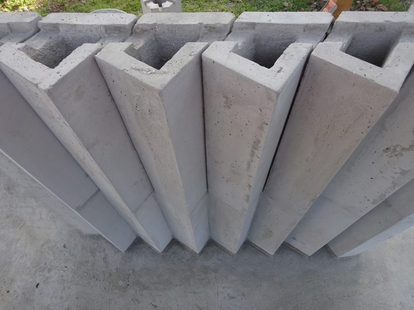 Concrete bricks used to form the development