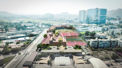 An aerial visual of a school in Lima