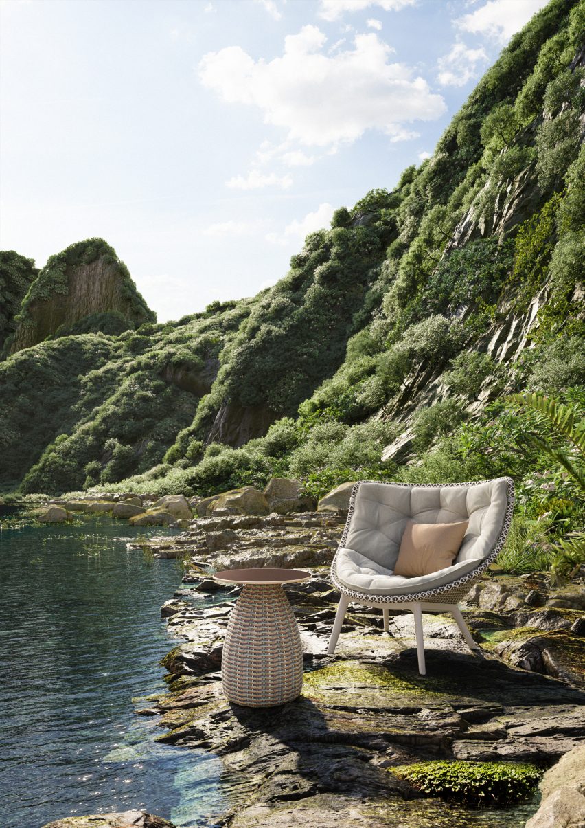 Chair in lakeside setting