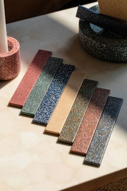 Speckled fragments of eggshell form the CArrelé tiles