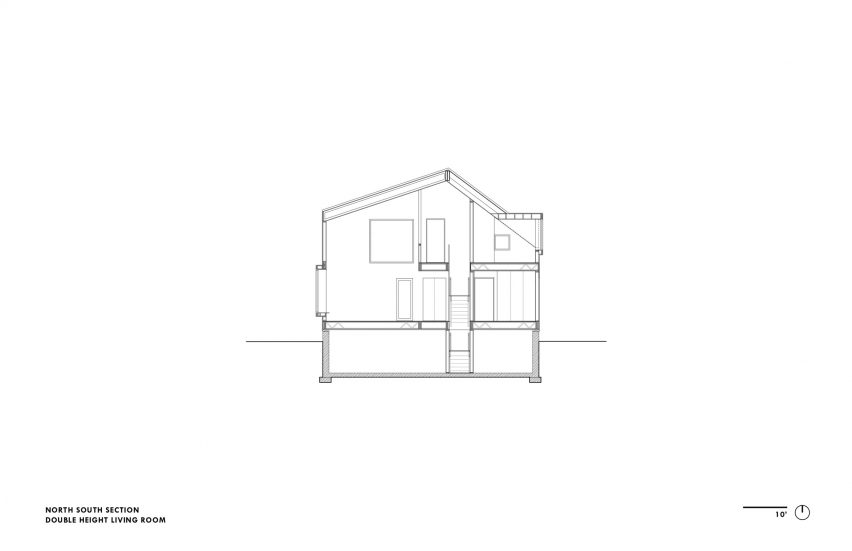 North south section through double height living room