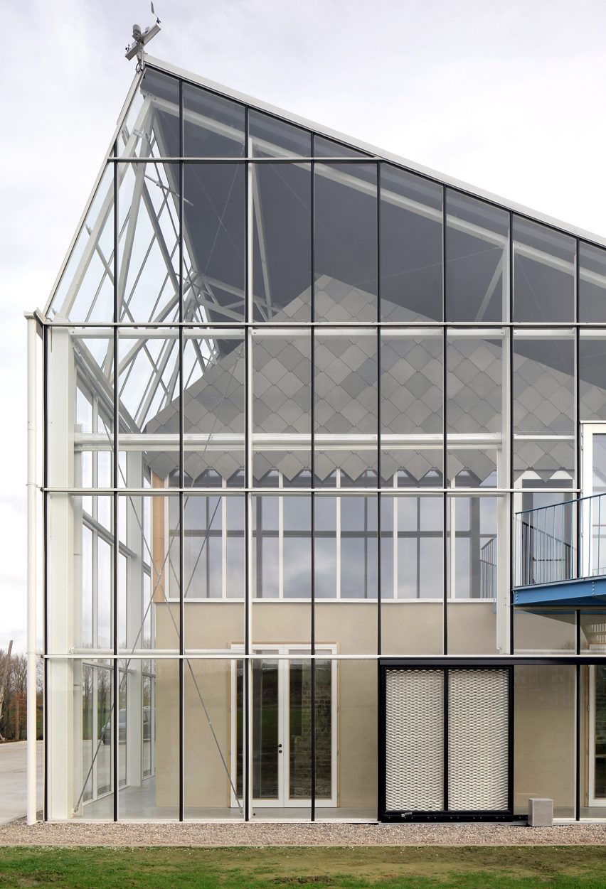 An office encased by a greenhouse