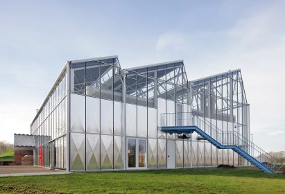The metal and glass exterior of the Paddenbroek Education Centre