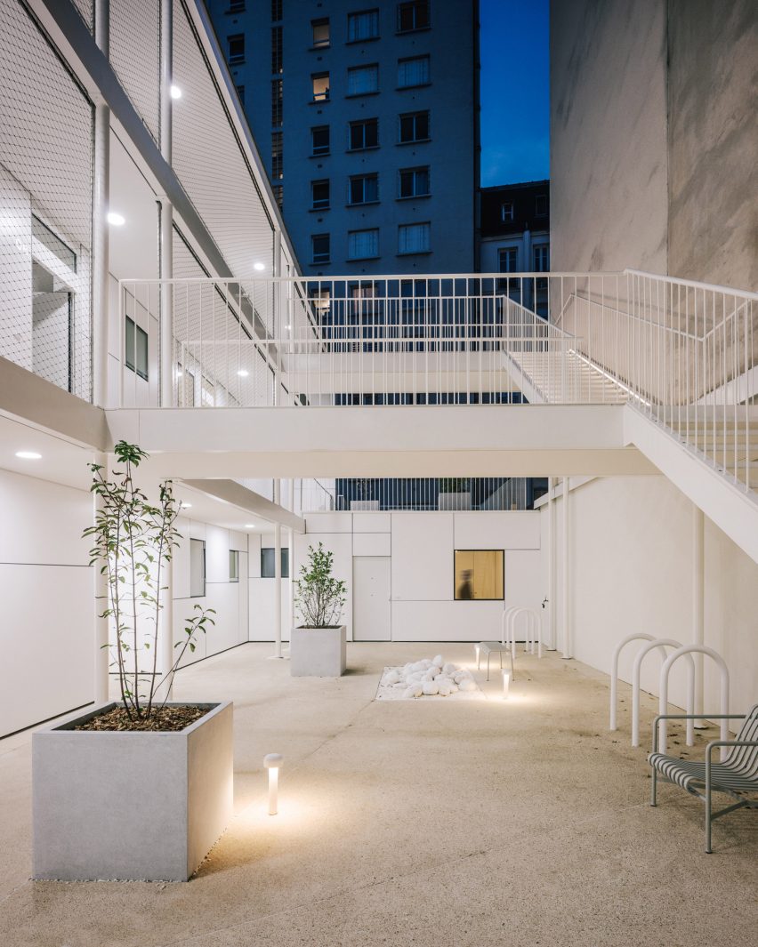 White courtyard at night