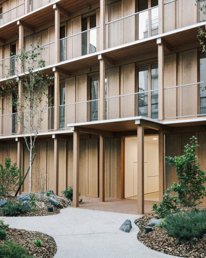 White beams on wooden building