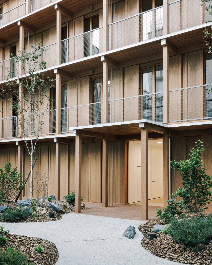 White beams on wooden building