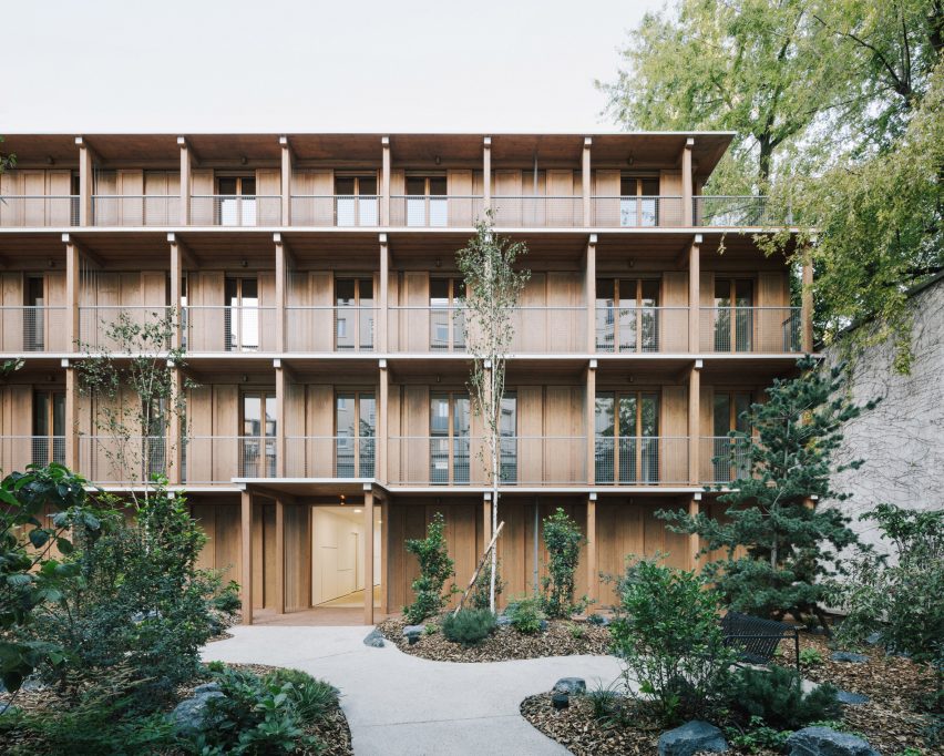 Exterior of wooden Paris apartment block