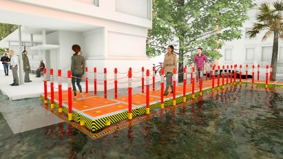 A visual of an emergency floating walkway for floods