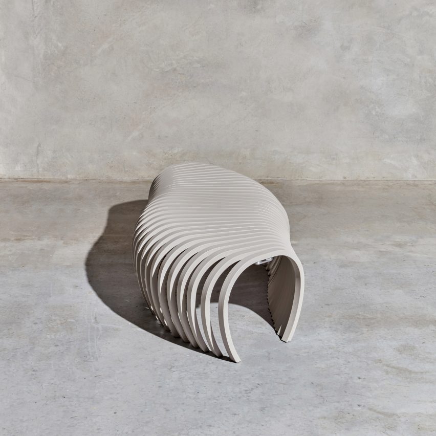 Frontal view of the Ribs outdoor bench