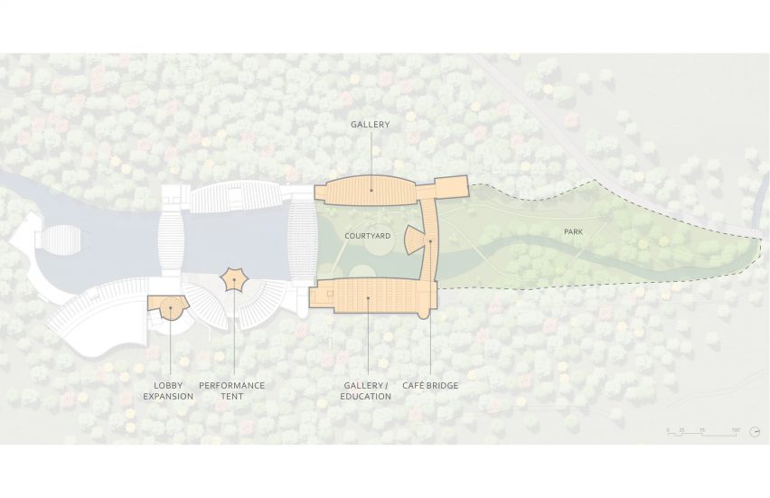 An aerial plan of the museum's new structures