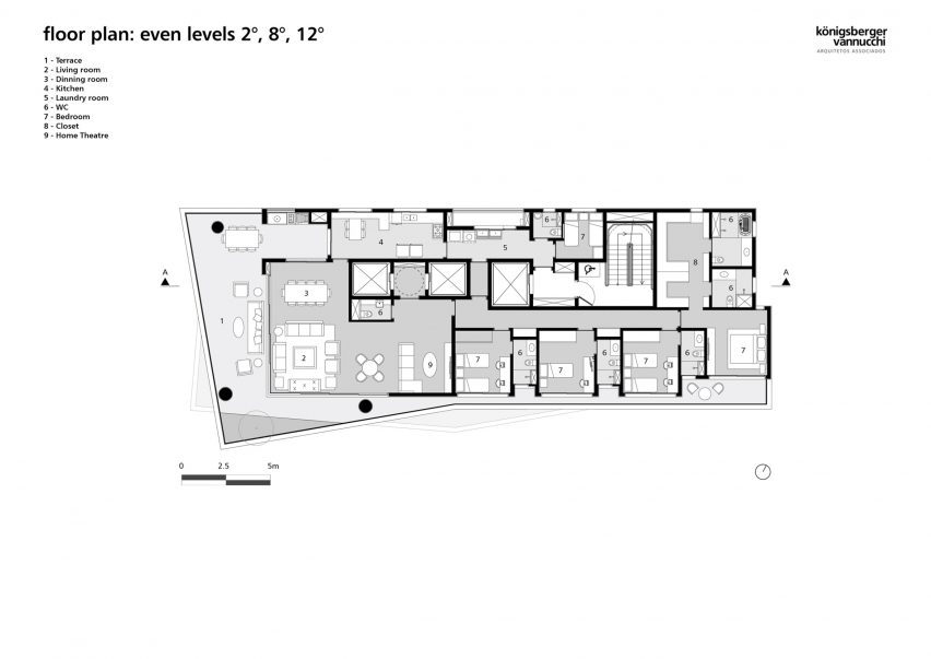 Floor plan: even levels, 2, 8, 12