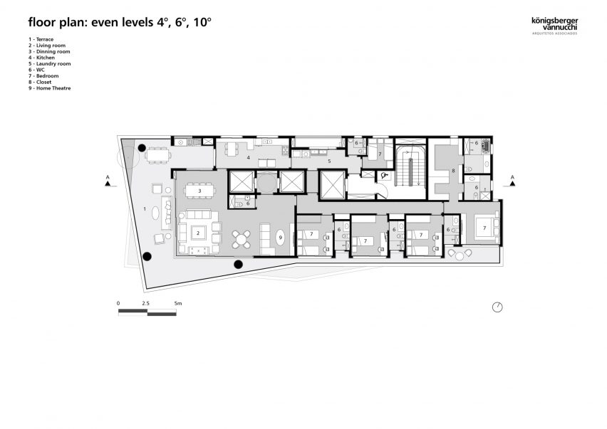 Floor plan: even levels, 4, 6, 10