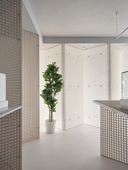 Metal grid walls in St. Clair West Edition store