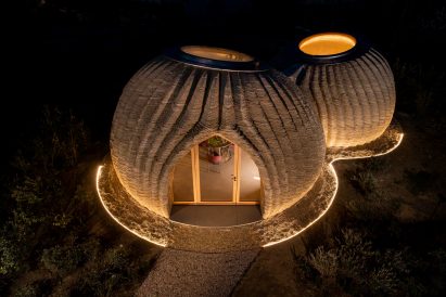The 3D-printed prototypes are fitted with a skylight by Mario Cucinella Architects and Wasp