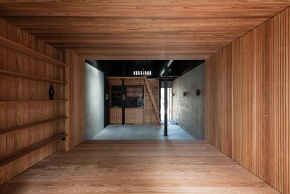 A cedar-lined living room