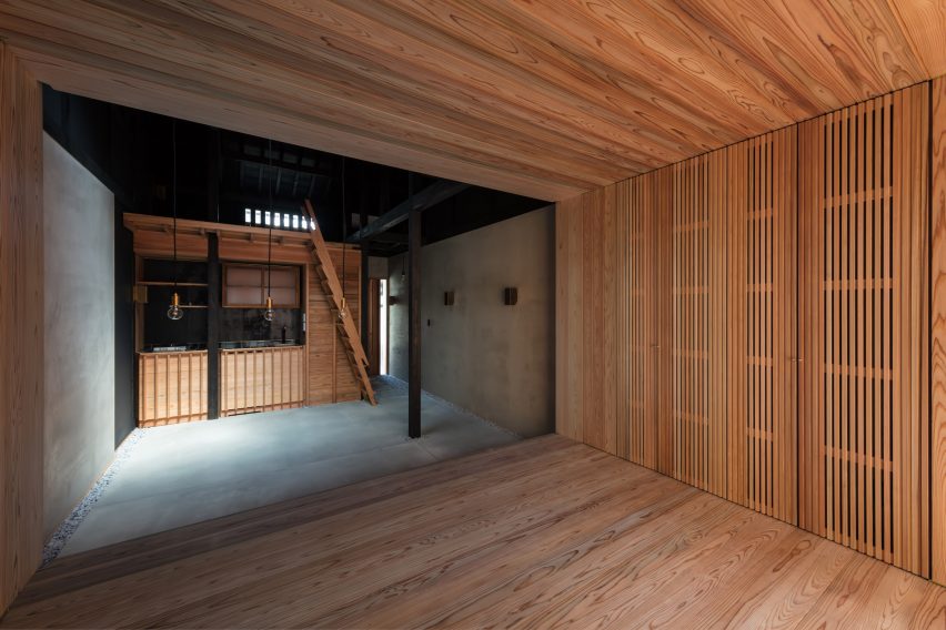 A cedar-lined living space in a Japanese house