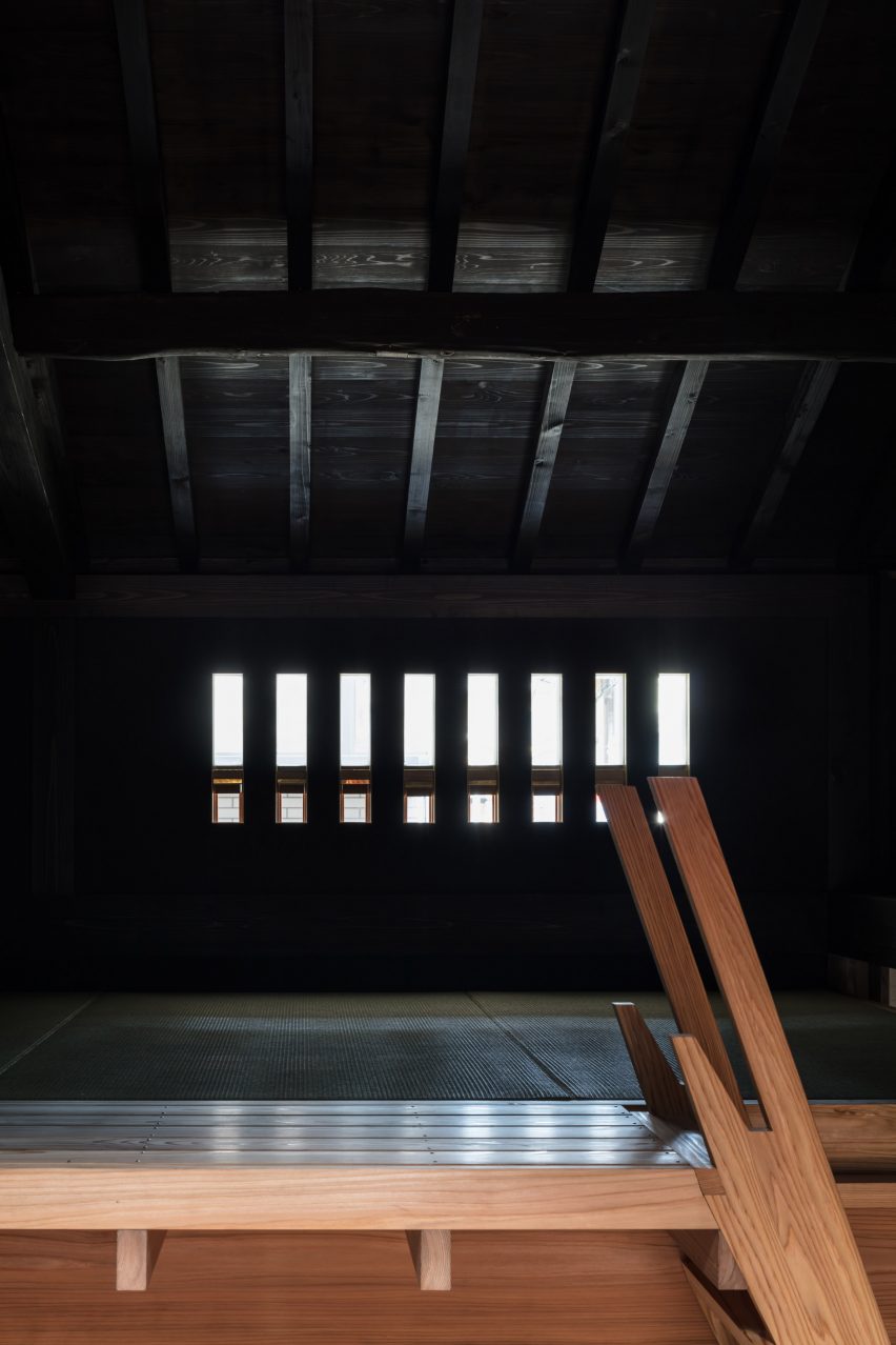 A dark loft inside a Japanese house