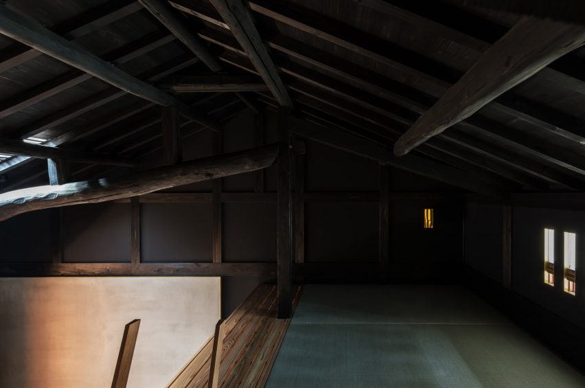 A dark loft inside a Japanese house