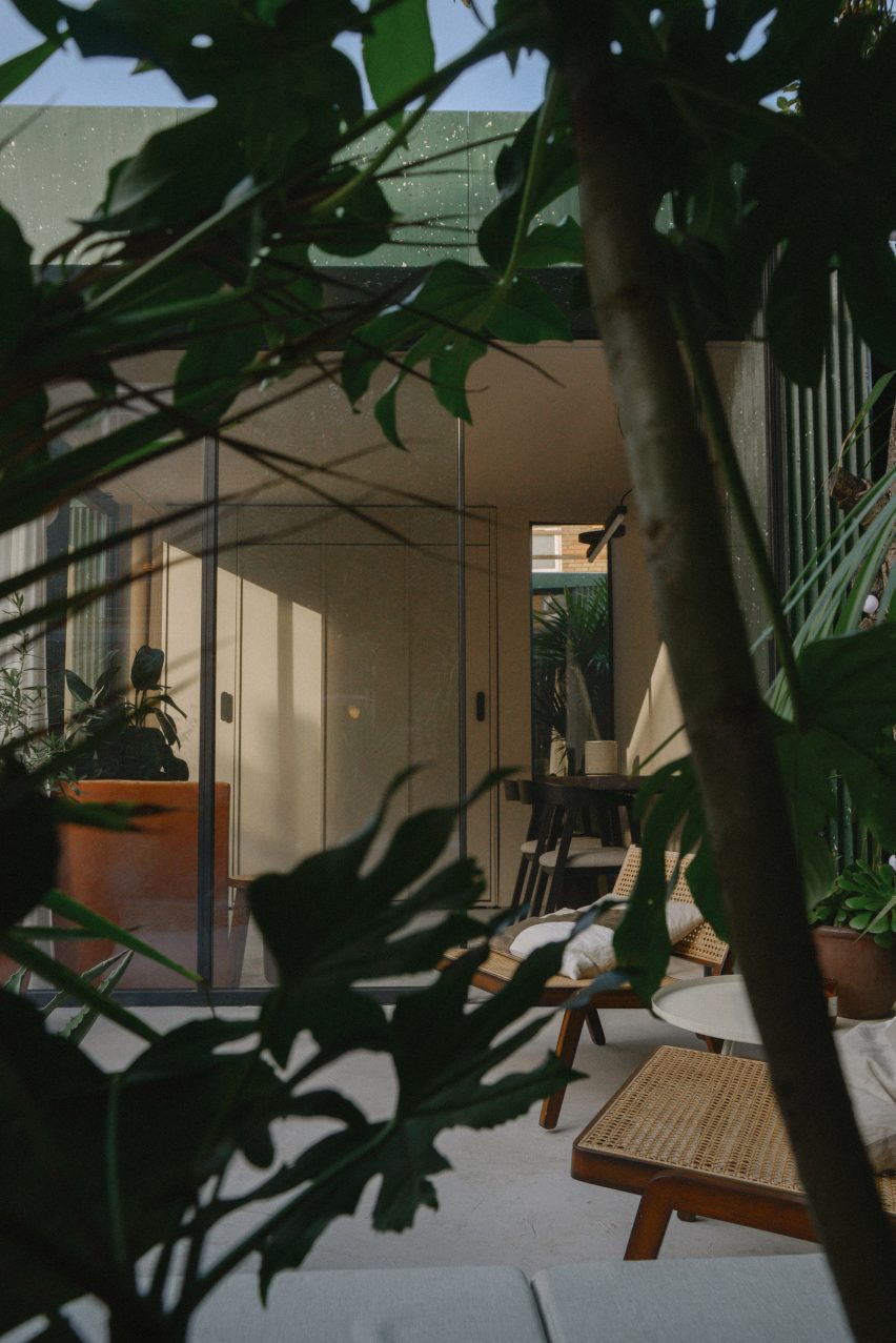 A studio through foliage of a London garden