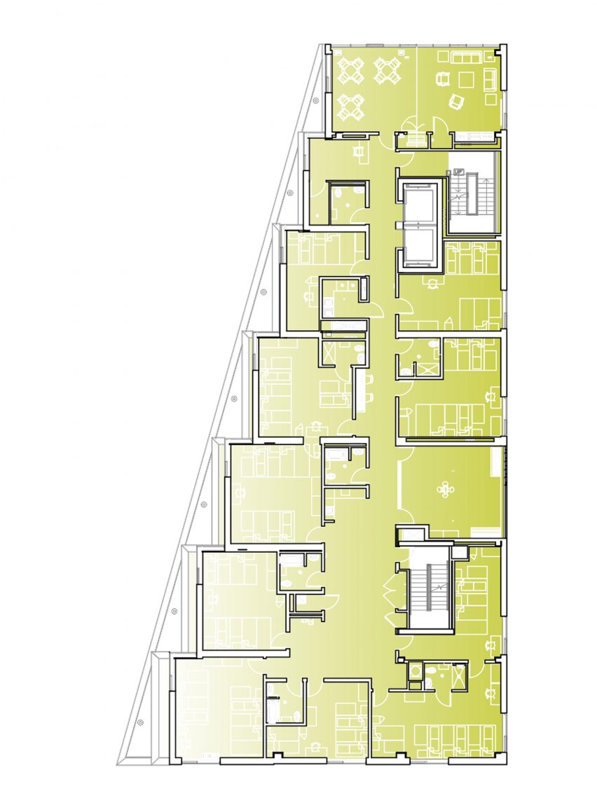 Second floor plan of The Aya by Studio Twenty Seven Architecture and Leo A Daly