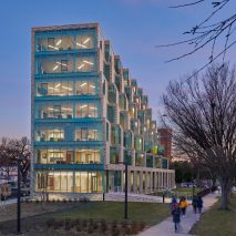 A brick and glass housing block in Washington DC