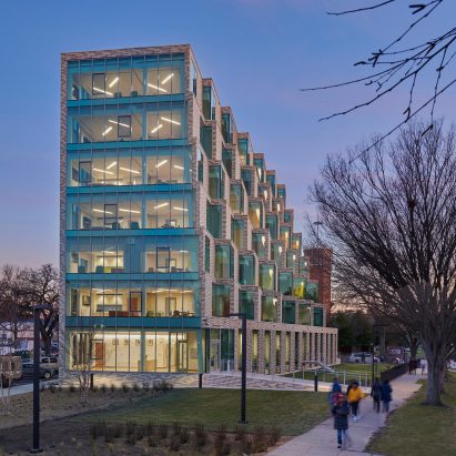 A brick and glass housing block in Washington DC
