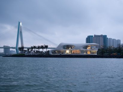 The white concrete exterior the Cloudscape of Haikou