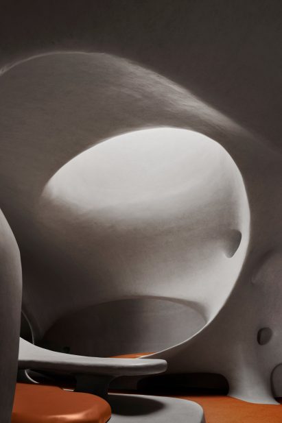 A white concrete reading room
