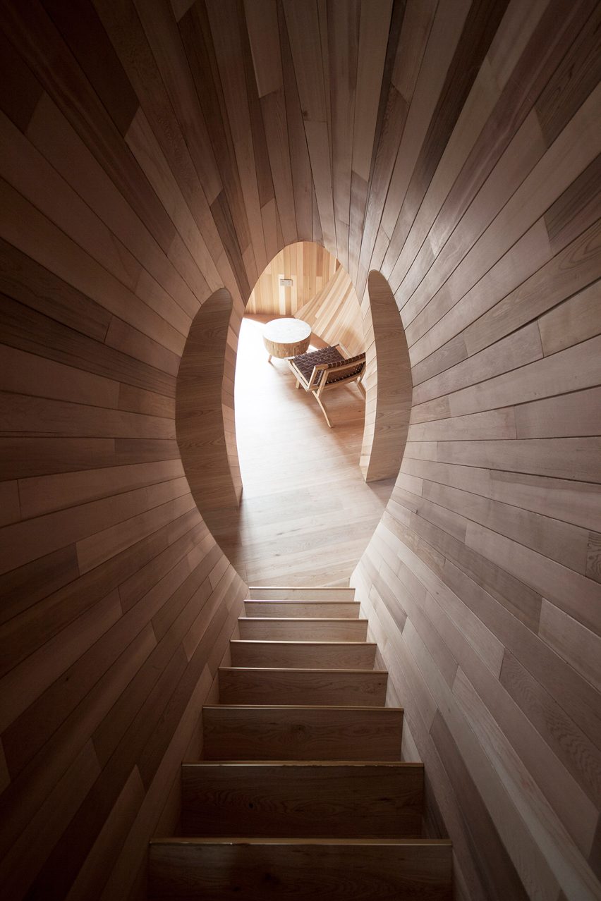 A wooden staircase