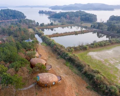 An aerial view of the Tree Wow hotel in China