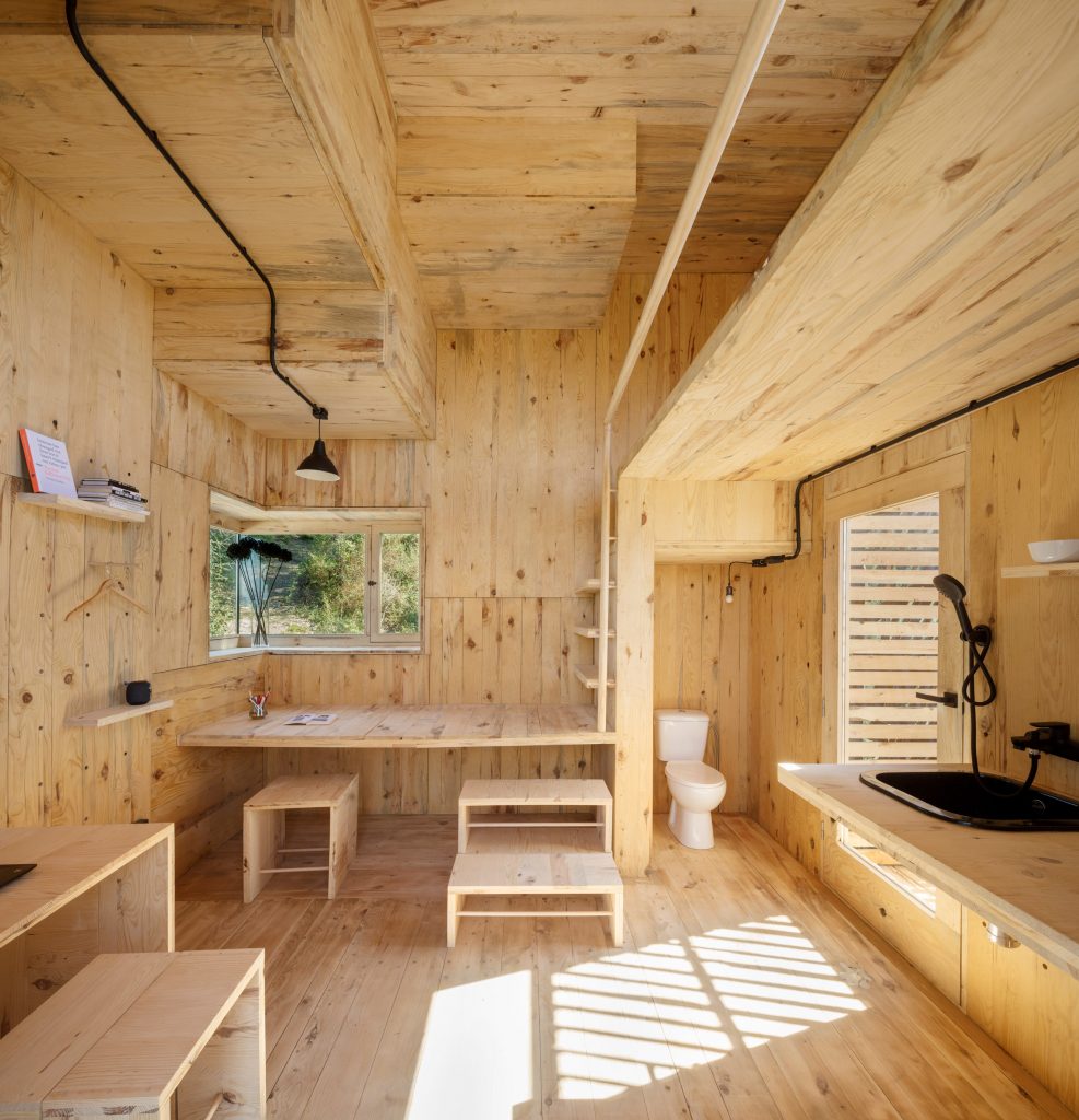 The interiors of The Voxel cabin