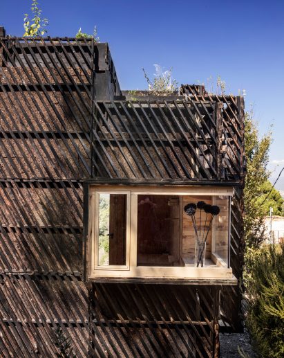 A slatted wood exterior of The Voxel