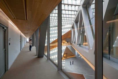 Glass bridges through a lobby