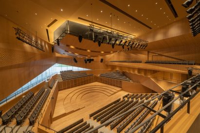 A wood-lined concert hall